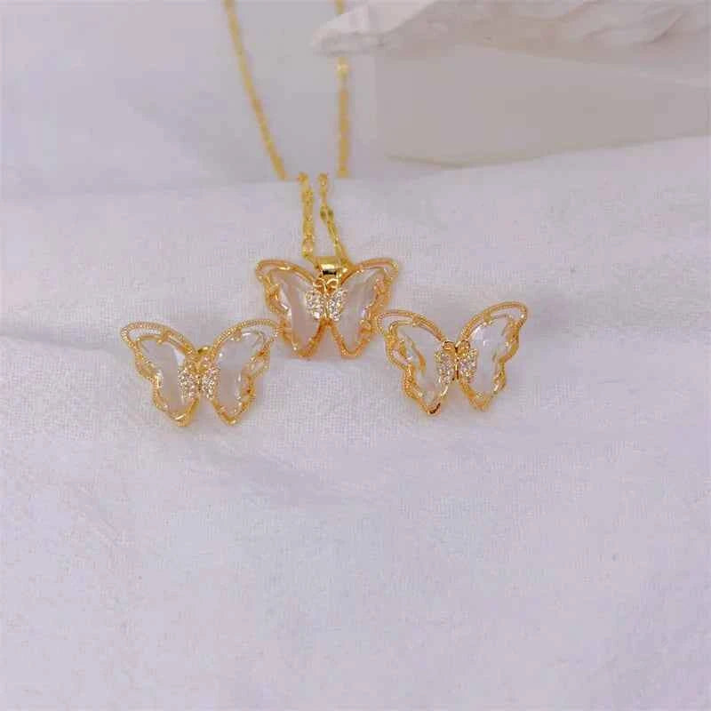 CONJUNTO BORBOLETAS BANHADO EM OURO 18K - CONJ8124
