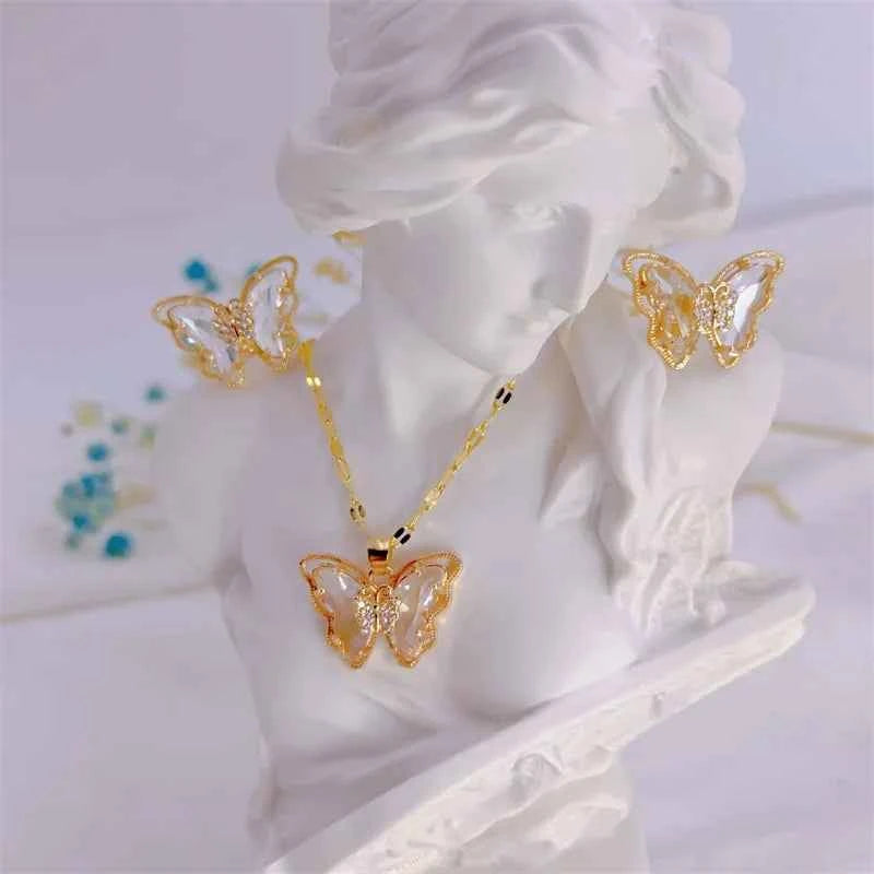 CONJUNTO BORBOLETAS BANHADO EM OURO 18K - CONJ8124