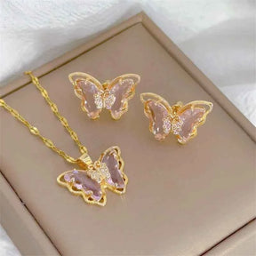 CONJUNTO BORBOLETAS BANHADO EM OURO 18K - CONJ8124