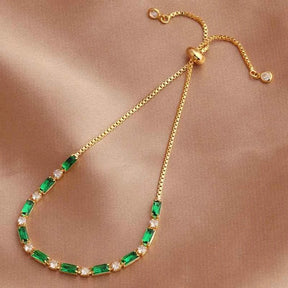 PULSEIRAS AJUSTÁVEIS ESMERALDA BANHADAS EM OURO 18K - PL652 - PL657 (DIVERSOS)