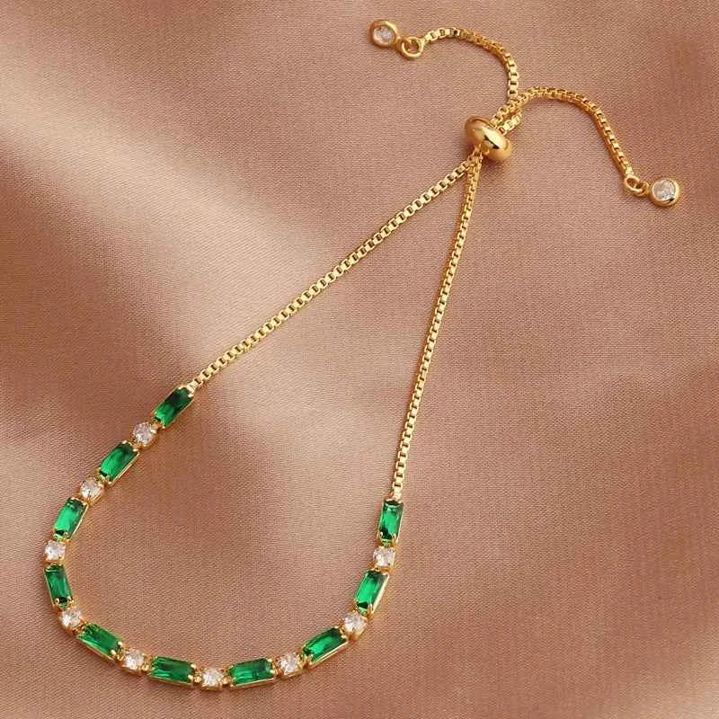 PULSEIRAS AJUSTÁVEIS ESMERALDA BANHADAS EM OURO 18K - PL652 - PL657 (DIVERSOS)