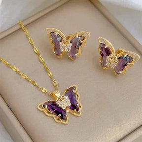 CONJUNTO BORBOLETAS BANHADO EM OURO 18K - CONJ8124