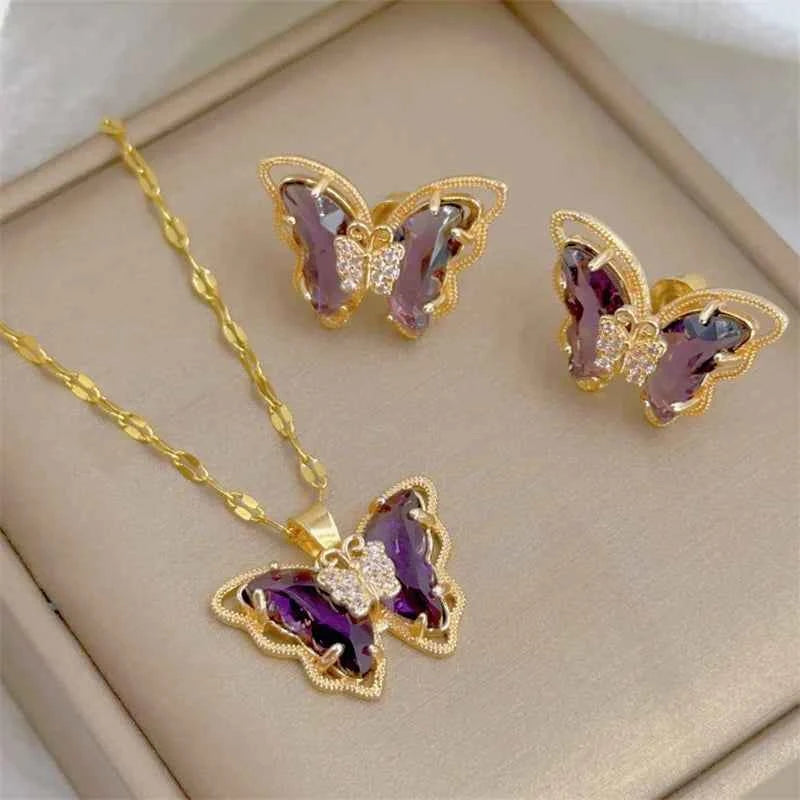 CONJUNTO BORBOLETAS BANHADO EM OURO 18K - CONJ8124