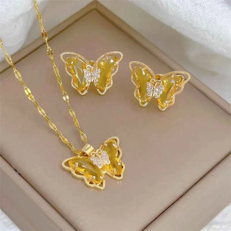 CONJUNTO BORBOLETAS BANHADO EM OURO 18K - CONJ8124
