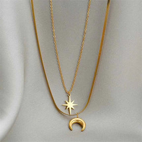 COLAR DUPLA LUA E ESTRELA BANHADO EM OURO 18K - GARGSI178