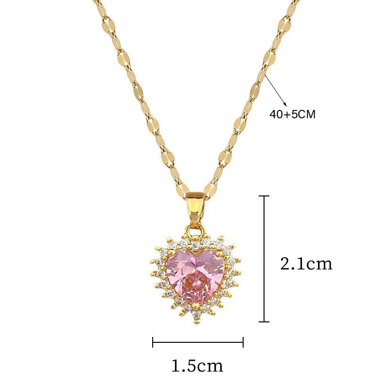 CONJUNTO CORAÇÃO ROSA CRAVEJADO BANHADO EM OURO 18K - CONJ135