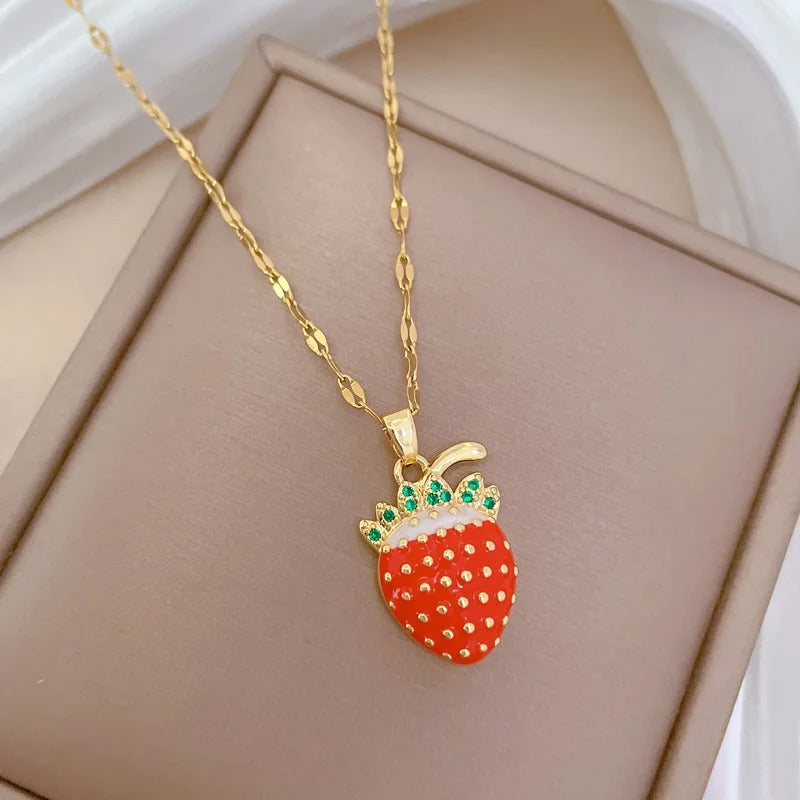 COLAR MORANGO CRAVEJADO BANHADO EM OURO 18K - GARG125