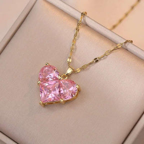 CONJUNTO CORAÇÃO ROSA BANHADO EM OURO 18K - CONJ489