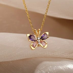 COLAR BORBOLETA CRAVEJADA BANHADO EM OURO 18K - GARG175