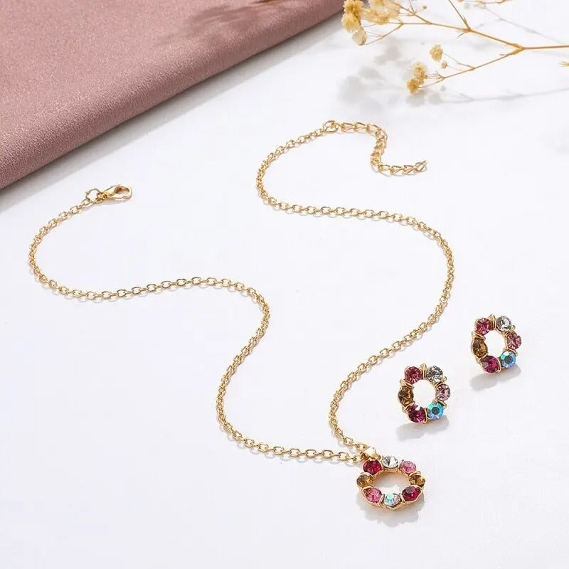 CONJUNTO CÍRCULO DE ZIRCÔNIAS BANHADO EM OURO 18K - CONJ878