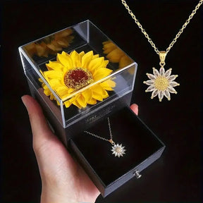 CAIXA E COLAR GIRASSOL BANHADO EM OURO 18K - GARGSI333