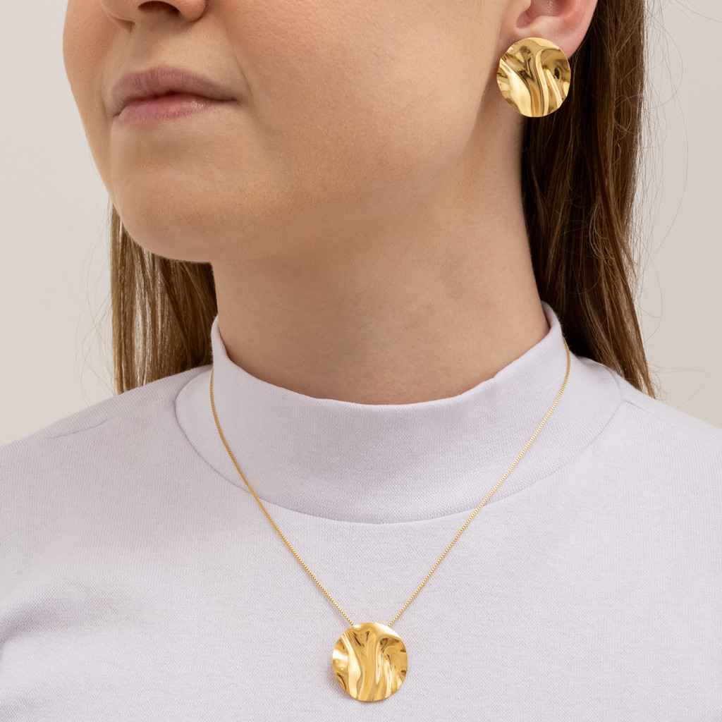CONJUNTO AMASSADO BANHADO EM OURO 18K - CONJ802