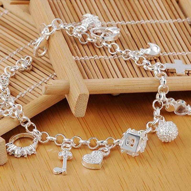 PULSEIRA PANDORA COMPLETA COM BERLOQUES PRATA 925 - PUL244