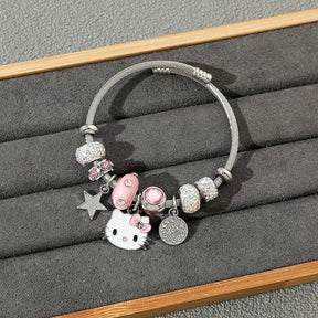 PULSEIRA HELLO KITTY COM BERLOQUES CRAVEJADOS PRATA 925 - PUL260