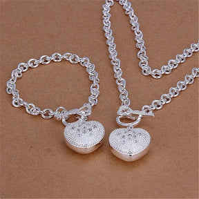 CONJUNTO CORAÇÃO CRAVEJADO PRATA 925 - CONP134
