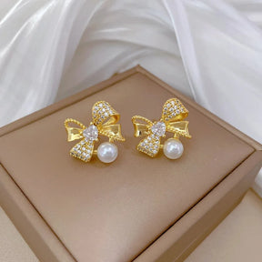 CONJUNTO LAÇOS E PÉROLAS BANHADO EM OURO 18K - CONJ242