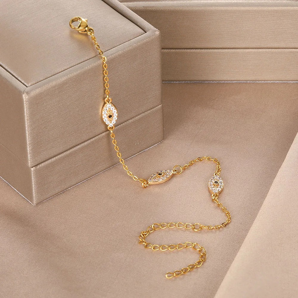 PULSEIRA OLHO GREGO CRAVEJADO BANHADA EM OURO 18K - PLS 133