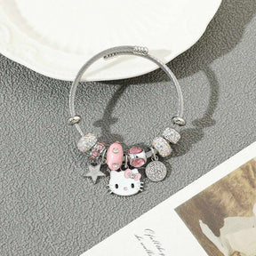 PULSEIRA HELLO KITTY COM BERLOQUES CRAVEJADOS PRATA 925 - PUL260