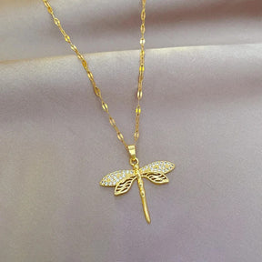 COLAR LIBÉLULA CRAVEJADA BANHADO EM OURO 18K - GARG99
