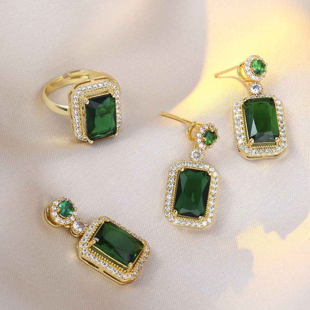 CONJUNTO ESMERALDA BANHADO EM OURO 18K - CONJ891