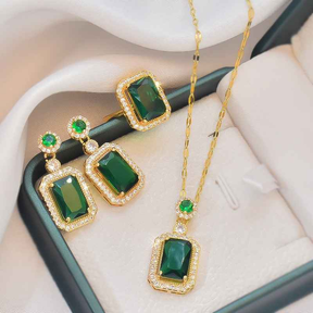 CONJUNTO ESMERALDA BANHADO EM OURO 18K - CONJ891