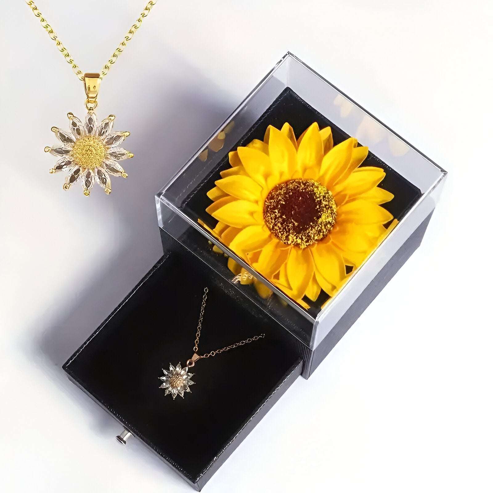 CAIXA E COLAR GIRASSOL BANHADO EM OURO 18K - GARGSI333