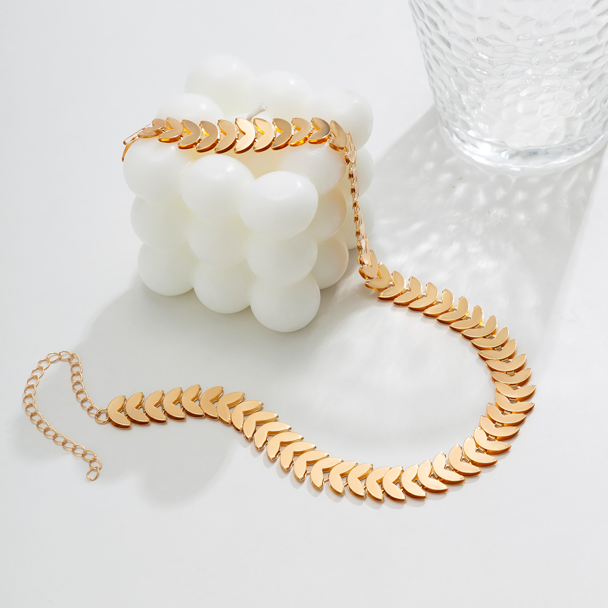 CORRENTE CHOKER ESCAMAS DE PEIXE 45CM BANHADA EM OURO 18K - COR1444