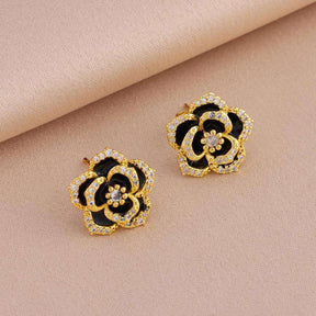 CONJUNTO ROSA NEGRA BANHADO EM OURO 18K - CONJ360