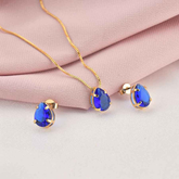 CONJUNTO GOTA AZUL BANHADO EM OURO 18K - CONJ257