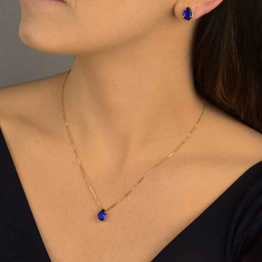 CONJUNTO GOTA AZUL BANHADO EM OURO 18K - CONJ257