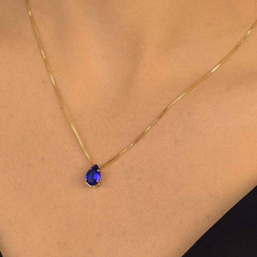 CONJUNTO GOTA AZUL BANHADO EM OURO 18K - CONJ257