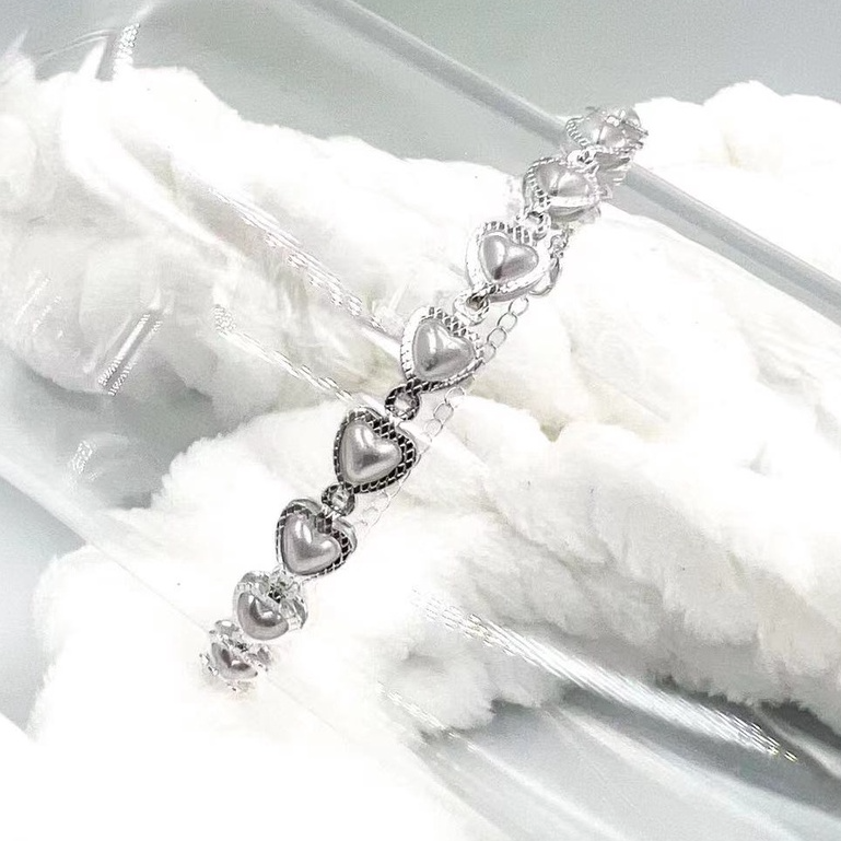 PULSEIRA CORAÇÕES PEROLADOS PRATA 925 - PUL1525