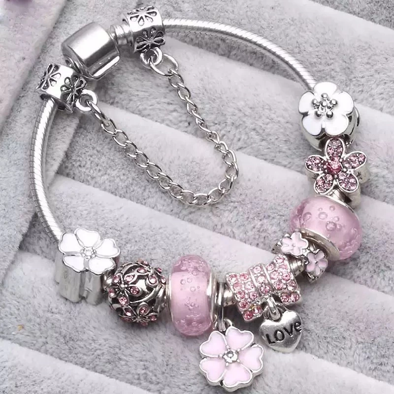 PULSEIRA PANDORA COM BERLOQUES CRAVEJADOS PRATA 925 - PUL1538 - ROSA