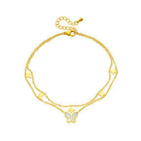 TORNOZELEIRA BORBOLETAS BANHADA EM OURO 18K - TOR452