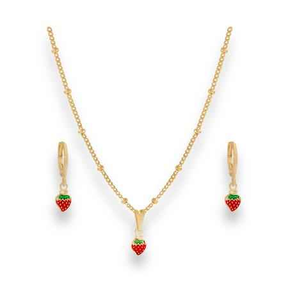 CONJUNTO MORANGUINHO BANHADO EM OURO 18K - CONJ826